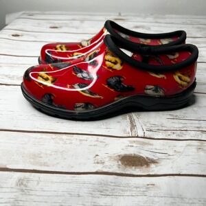 Groundwork Garden Clog Red Chicken Print Waterproof Slip On Shoes Size 9M